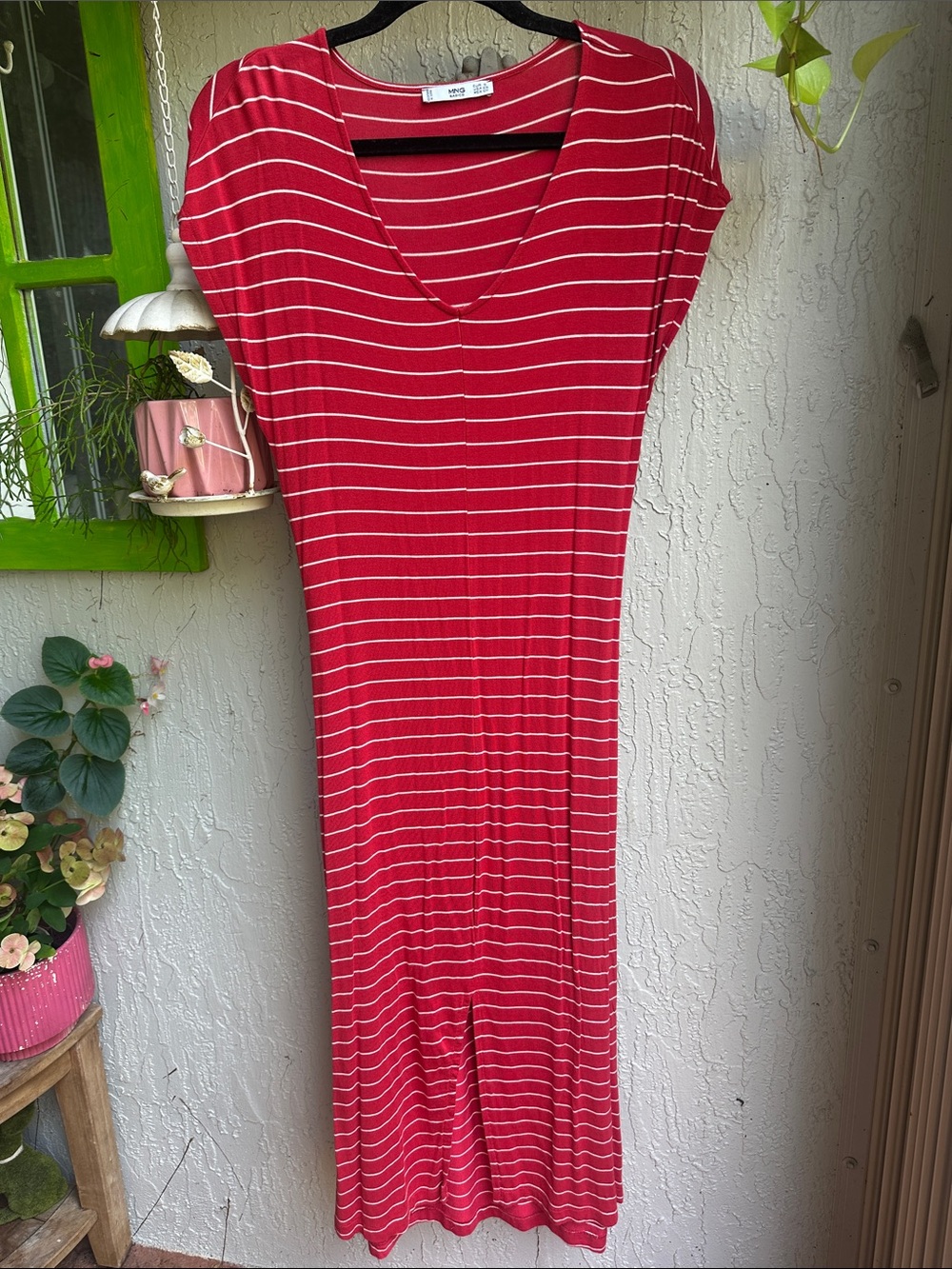 Mango Red Striped Midi Dress